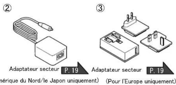 ② Adaptateur secteur P. 19 Adaptateur secteur P. 19 hérique du Nord/le Japon uniquement) (Pour l'Europe uniquement)