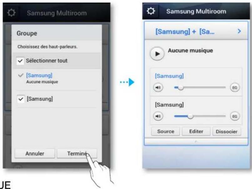 SAMSUNG Multiroom M5 - Sélectionnez les M5 que vous souhaitez grouper parmi la liste qui apparaît. Une fois terminé, sélectionnez Terminé. - 1