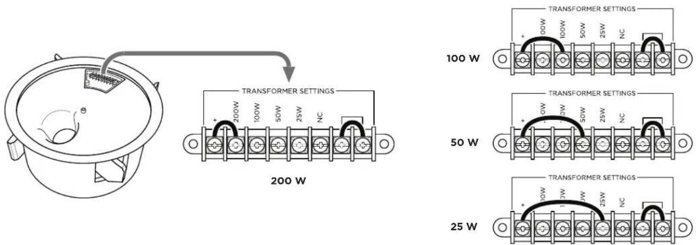 TRANSFORMER SETTINGS 200 W 100 W 50 W 25 W TRANSFORMER SETTINGS TRANSFORMER SETTINGS TRANSFORMER SETTINGS TRANSFORMER SETTINGS 25 W