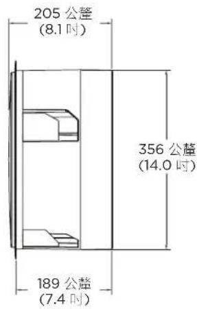 205 公釐 (8.1 吋) 356 公釐 (14.0 吋) 189 公釐 (7.4 吋)