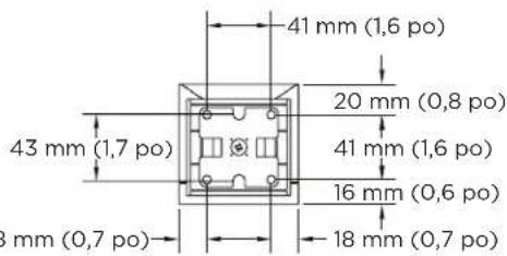 41 mm (1,6 po) 20 mm (0,8 po) 43 mm (1,7 po) 41 mm (1,6 po) 16 mm (0,6 po) 18 mm (0,7 po)