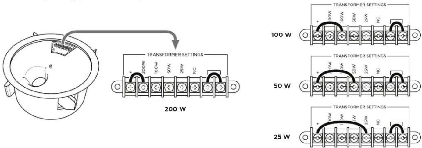 TRANSFORMER SETTINGS 200 W 100 W 50 W 25 W TRANSFORMER SETTINGS 100W 100W 50W 25W NC TRANSFORMER SETTINGS 50 W TRANSFORMER SETTINGS 25 W