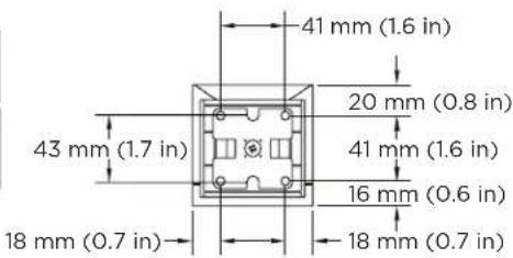 41 mm (1.6 in) 20 mm (0.8 in) 43 mm (1.7 in) 41 mm (1.6 in) 16 mm (0.6 in) 18 mm (0.7 in)
