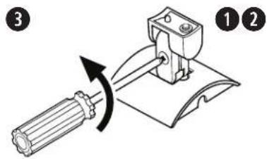 Diagram showing a mechanical assembly with numbered components and an arrow indicating rotation or adjustment.