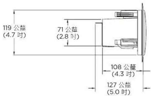 119 公釐 (4.7 吋) 71 公釐 (2.8 吋) 108 公釐 (4.3 吋) 127 公釐 (5.0 吋)