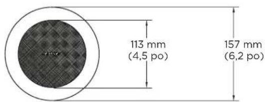 113 mm (4,5 po) 157 mm (6,2 po)