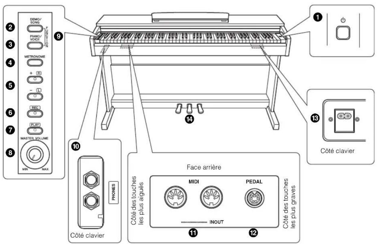 YAMAHA Arius YDPC71PE - Commandes et bornes du panneau - 1