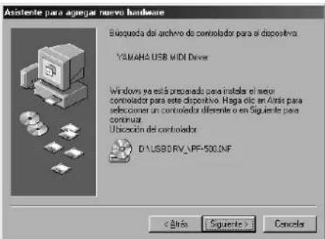 YAMAHA PF500 - Instalacion del controlador en un systema Windows 98/Me - 5