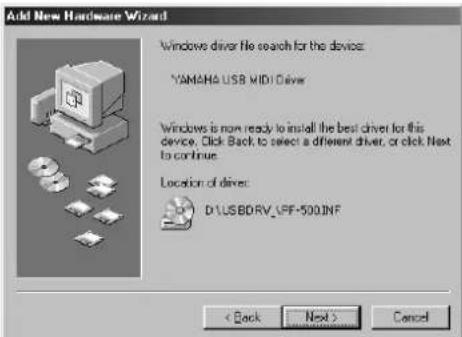 YAMAHA PF500 - - Installing the driver on a Windows 98/Me system - 5