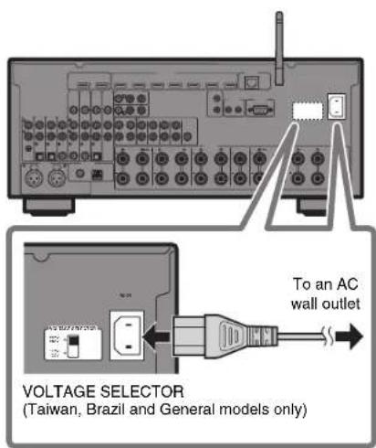 YAMAHA RXA2070 - Connecting the power cable to an AC wall outlet, and turning on the unit - 1
