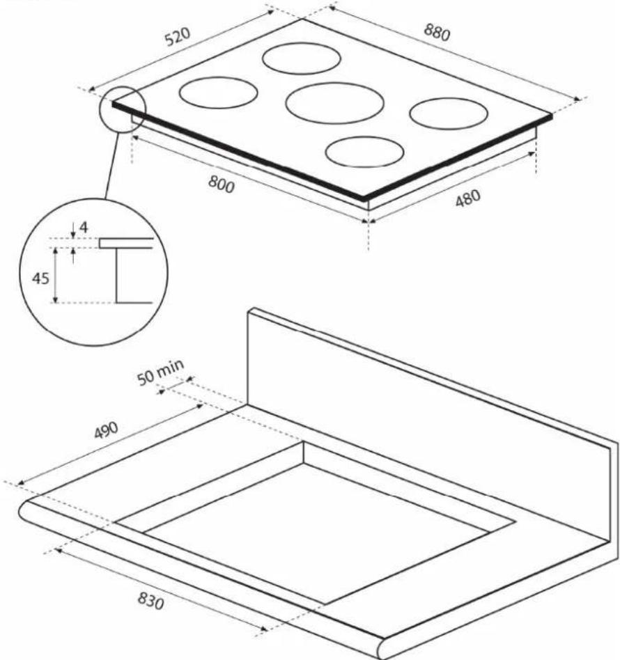 BERTAZZONI P905INE - The cut out sizes are: - 1