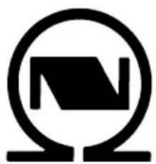Abstract black-and-white geometric symbol resembling a stylized letter or symbol, enclosed in a circle with two horizontal bars at the bottom (no text or symbols present)