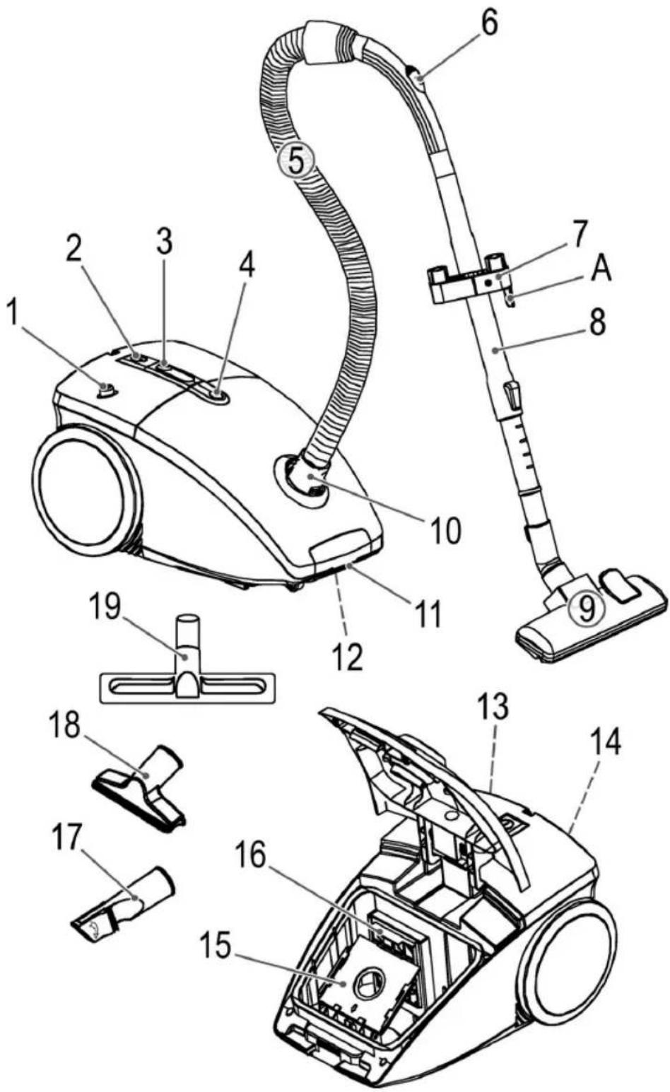 BOMANN BS 961 CB - Übersicht der Bedienelemente - 1