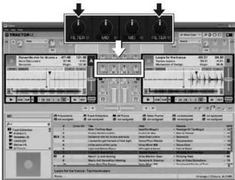 HERCULES DJConsole RMX2 - Zones de filtre dans l'interface de Traktor LE 2 - 1