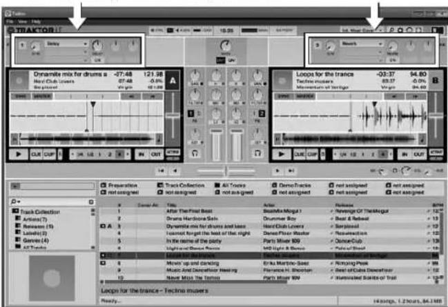 HERCULES DJConsole RMX2 - Zones d'effets dans l'interface de Traktor LE 2 - 1