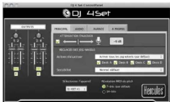 DJ 4 Set ControlPanel DJ 4Set OUTPUTS PRINCIPAL AUDIO AVANCE A PROPOS ATTENUATION TAUROVER -5 dB REACHES DES RIG-WHEELS AUTO/ENGLISH Active transles jump wheels (par default) Check A Check B Check C Check D Sensification Normal default Selectioner: Fappertel REVOLUTION MSCI du plus D:\SET #1 P-Box (par default) 34-Box Hercules