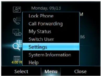 POLYCOM CX600 - Pour accéder au menu paramètres : - 1