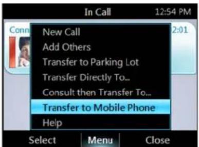 POLYCOM CX600 - Pour transférer un appel à un téléphone portable : - 1