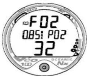 OCEANIC Veo 100Nx - Paramètres O2 (troisième écran) (Fig. 57) : - 2