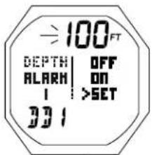 OCEANIC OCI - RÉGLAGE DES ALARMES DE PROFONDEUR DD2 ET DD3, identique au réglage de l'alarme de profondeur DD1. - 1