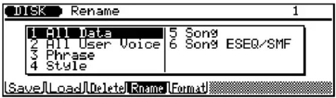 YAMAHA QS300 - Mode de disquette Opération de changement de nom ("Rename") - 1