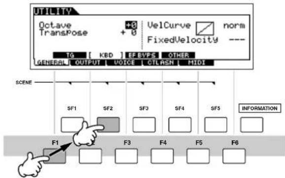 YAMAHA MO8 - Appuyez sur la touche [F1] GENERAL, puis sur la touche [SF2] KBD. - 1