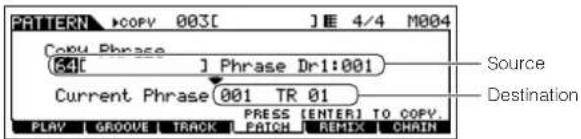 YAMAHA MO8 - ASTUCE Copie d'une phrase utilisateur d'un autre motif vers le motif actuellément selectionné - 1