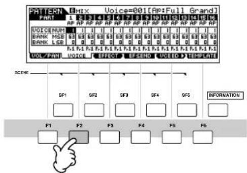 YAMAHA MO8 - Appuyez sur la touche [MIXING] (Mixage) puis sur la touche [F2] VOICE pour afficher I'ecran de réglage de voix. - 3