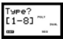 YAMAHA AN1X - Appuyez à nouveau sur [yes/enter]. le message "type? 1-8" apparait alors sur l'affichage. sélectionnez le type modèle (1-8) en appuyant sur les touches correspondantes du pavé numérique program CHANGE. le numéro et le nom apparaisent sur l'affichage. - 4