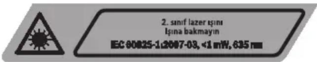 2. sunif lazer ışını Işına bakmayın EC 80025-1:2007-03, <1 mW, 635 mm
