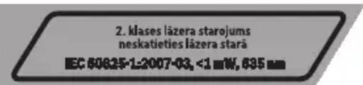 2. klases lāzera starojums neskatieties lāzera starā IEC 60625-1:2007-03, <1 W, 635 mm
