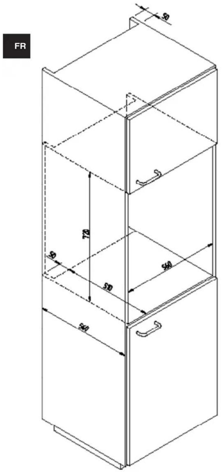 BORETTI BPW15 - SCHEMA DIMENSIONNEL DU TIROIR ENCASTRE 560 X 720 AVEC UN FOUR PAR 600 - 1