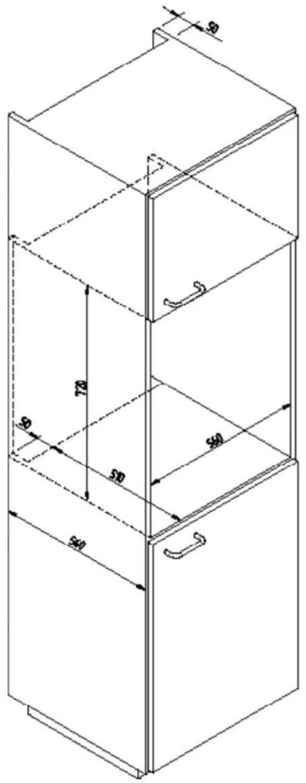 BORETTI BPW15 - ABMESSAGENS DES EINBAUTELLERWÄRMERS 560 X 720 MIT OFEN ZU 600 - 2