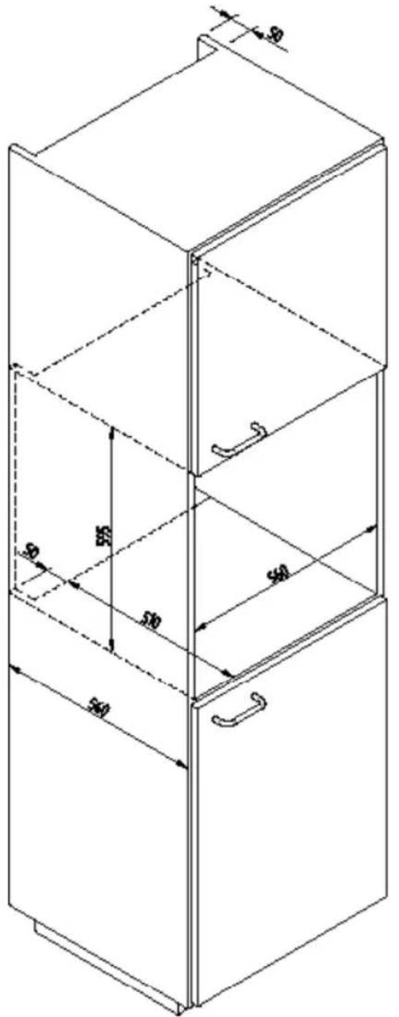 BORETTI BPW15 - SCHEMA DIMENSIONNEL DU TIROIR ENCASTRE 560 X 595 AVEC UN FOUR PAR 450 - 1
