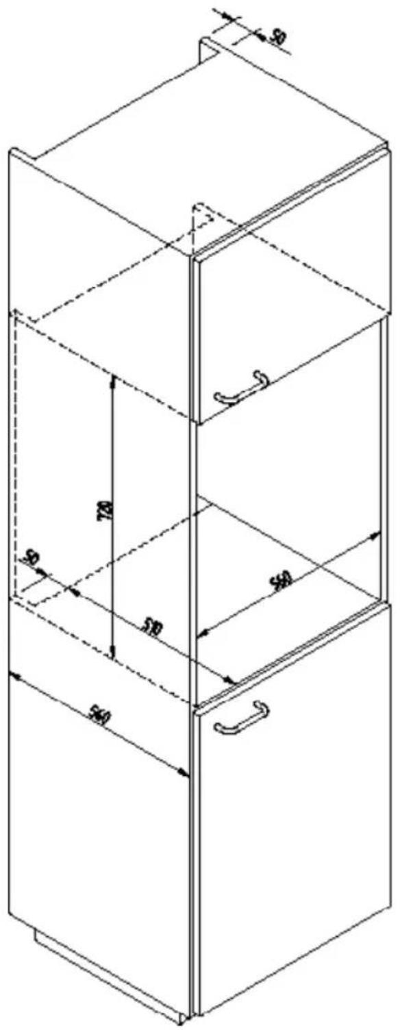 BORETTI BPW15 - ABMESSAGENS DES EINBAUTELLERWÄRMERS 560 X 720 MIT OFEN ZU 450 - 1