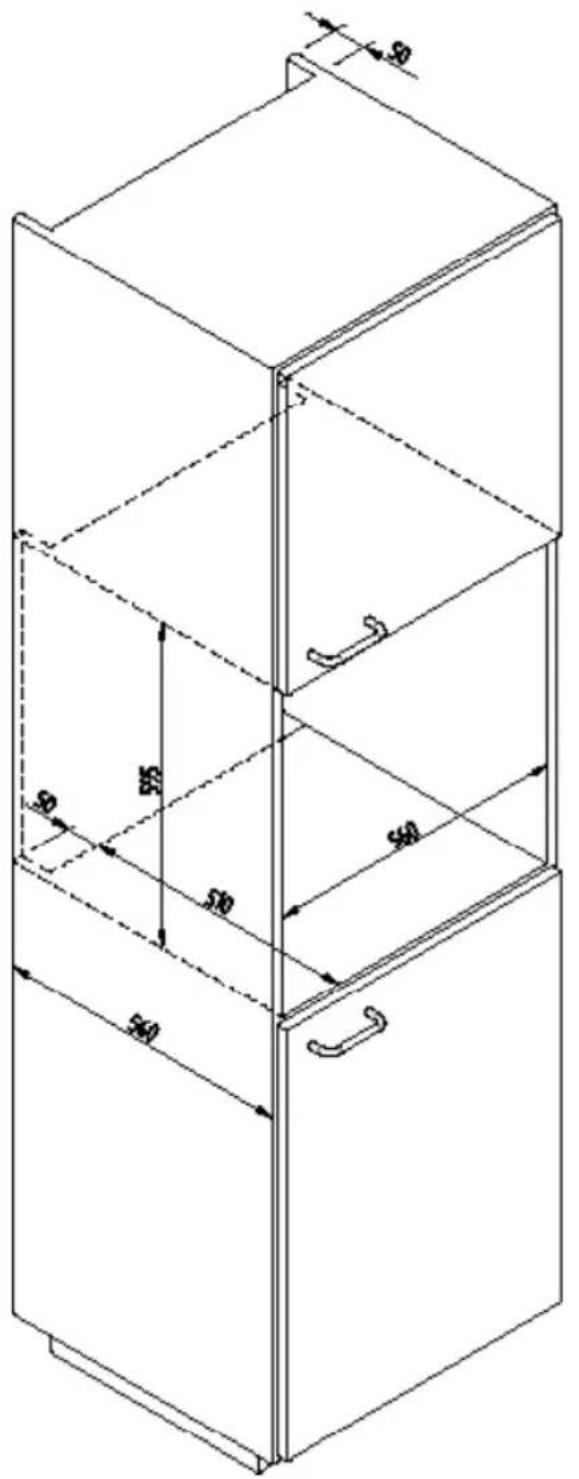 BORETTI BPW15 - SCHEMA DIMENSIONALE CASSETTO INCASSO 560 X 595 CON FORNO DA 450 - 1