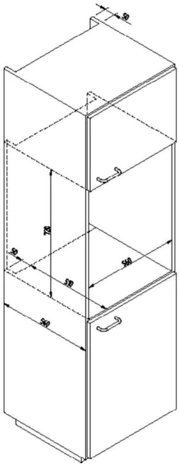 BORETTI BPW15 - SCHEMA DIMENSIONALE CASSETTO INCASSO 560 X 595 CON FORNO DA 450 - 8