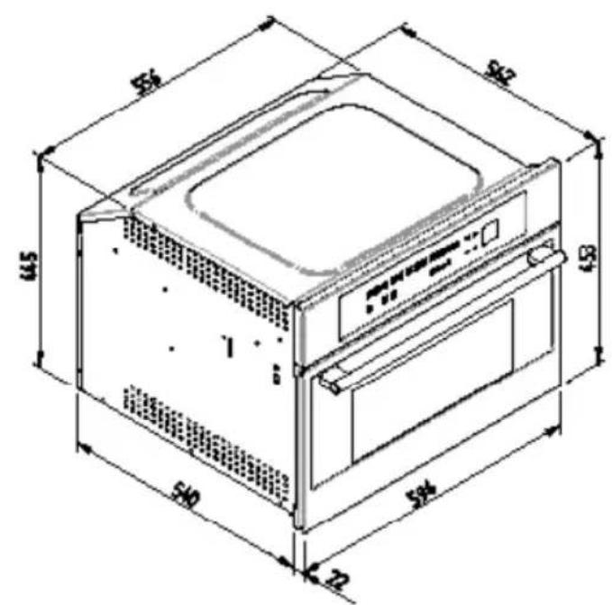 BORETTI BPW15 - SCHEMA DIMENSIONALE CASSETTO INCASSO 560 X 595 CON FORNO DA 450 - 9