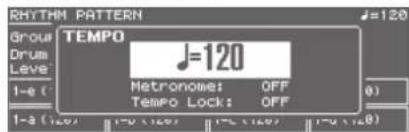RHYTHM PATTERN Group Drum Level TEMPO J=120 Metronome: OFF Tempo Lock: OFF 1-e (1) 1-a (16) 17-18(1) 17-19(1) 19-20(1)
