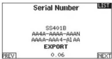 SPEKTRUM DX8G2 - To export the transmitter serial number: - 1