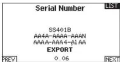 SPEKTRUM DX8G2 - To export the serial number: - 1