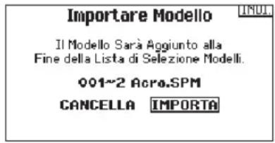 SPEKTRUM DX8G2 - ▶ Import Model (importa modelli) - 2