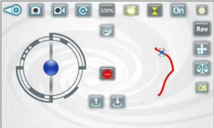Screenshot of a digital navigation interface with circular progress, speed slider, and control buttons