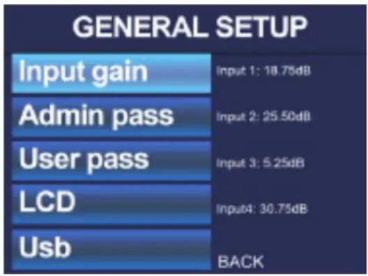 Audac SMA500 - General setup >> Input gain (Gain d'entrée) - 1
