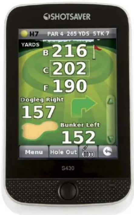 SHOTSAVER H7 PAR 4 265 YDS STK 7 YARDS B 216 C 202 F 190 Dogleg Right 157 Bunker Left 152 Menu Hole Out S430