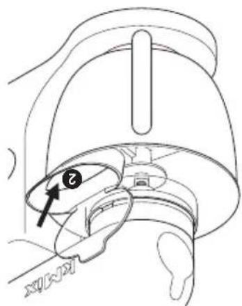 Technical diagram of a mechanical component with labeled parts and an arrow indicating a specific feature.