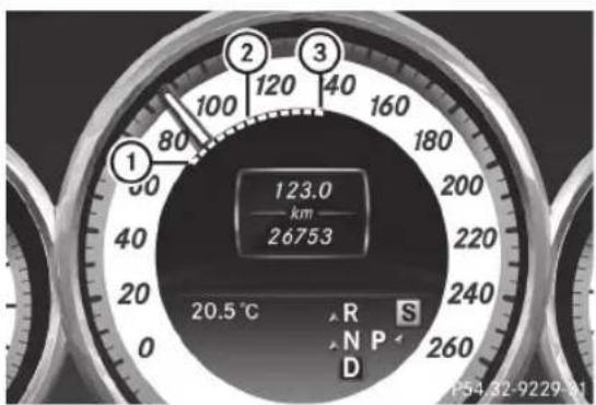 Mercedes-Benz CLS Coupe (2012) - Affichages DISTRONIC PLUS dans l'indicateur de vitesse - 1