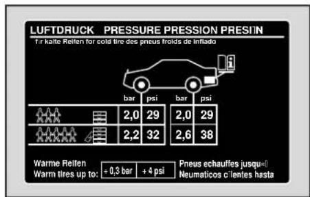 Mercedes-Benz AClass (2008) - タイヤ空気圧ラベル - 1