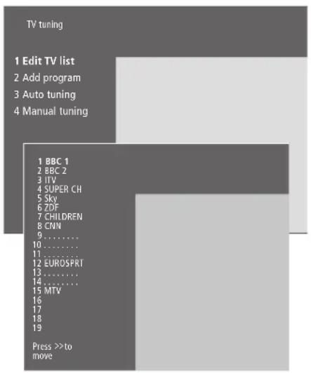 BANG & OLUFSEN BeoVision 332 - Déplacer des chaînes régées - 1