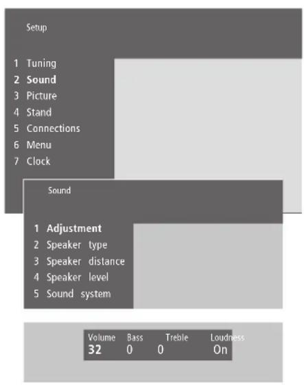 BANG & OLUFSEN BeoVision 332 - Modifier le volume, les basses, les aiguës ou la balance - 1